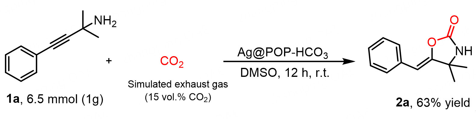 HCO<sub>3</sub><sup>-</sup> modified <i>N</i>-heterocyclic carbene silver organic porous polymer catalyzes the conversion of low concentration CO<sub>2</sub> into oxazolidinone compounds